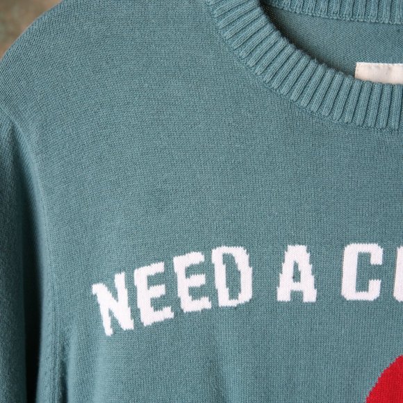 Mossimo Mens LG Ugly Christmas Sweater Gangster Bear Santa Hat Need a Cold One - Picture 4 of 8